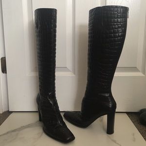 Via Spiga Brown Crocodile Print Leather Boots